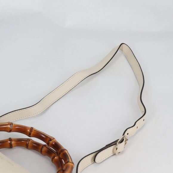 GUCCI Bamboo Hand Bag Leather 2way White Gold 336032 Auth 135213V - Picture 9 of 16